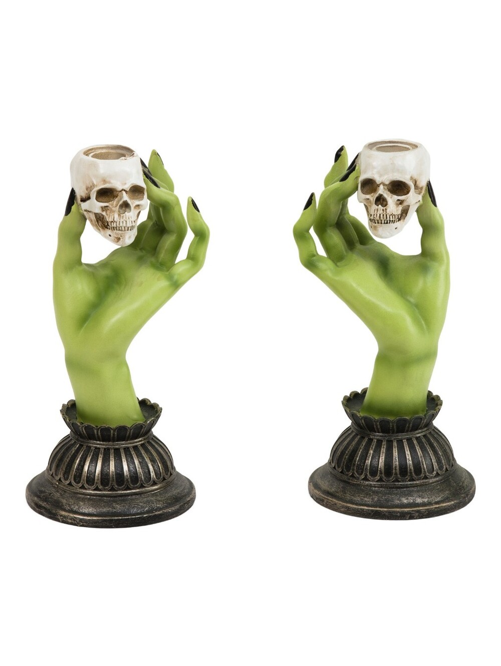 Martha Stewart Green Witch Hand Skull Candle Holder – Home Accents